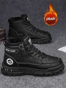 男士高帮皮靴,秋冬新款,保暖内衬,厚底,增高,防滑,中筒圆头系带侧拉链靴,加大码46,男靴,中筒,时尚户外派对街头风,男士户外徒步靴,真皮,防水,耐油,男士皮鞋,户外,时尚休闲运动鞋,男士防刺防压工作鞋,户外沙漠靴,摩托车靴,保暖毛皮靴,男士中筒靴 - 黑色 - 查看 4