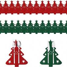 12pcs Christmas Flatware Holder Silverware Tableware Holders Cutlery Pockets Xmas Tree Dinner Knife Fork Covers For Home Holiday Party Place Settings Table Gifts And Ornaments Decorations - Multicolor - View 6