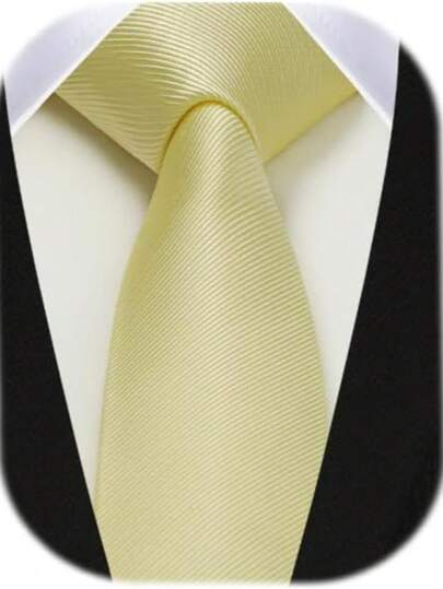 1条男士真丝领带 | 细黄色领带，适合婚礼和正式商务 | 经典编织缎面设计