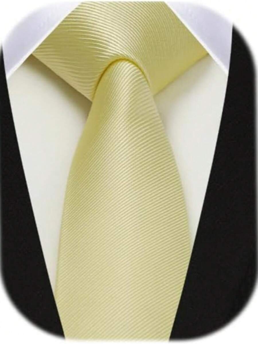 1条男士真丝领带 | 细黄色领带，适合婚礼和正式商务 | 经典编织缎面设计 - 黃色 - 查看 1