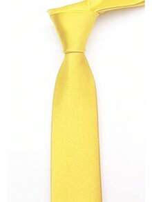1条男士真丝领带 | 细黄色领带，适合婚礼和正式商务 | 经典编织缎面设计 - 黃色 - 查看 5