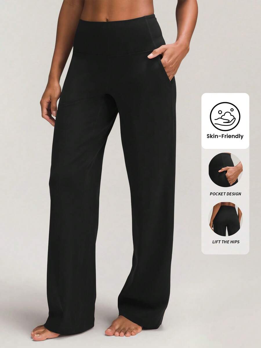 高腰塑形喇叭运动紧身裤休闲裤，仅带侧袋，适合板式网球、网球、匹克球、健身房等运动穿着。