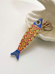 1pc Vintage Bohemian Floral Pattern Embossed Gold Foil Fish Shaped Refrigerator Magnet, Home Decor, Whiteboard, Bottle Opener, Travel Souvenir And Birthday Gift