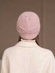 1 件女士保暖双层针织帽，时尚珍珠头带耳罩式毛线帽，冬季妈妈厚针织帽