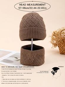 2pcs/Set Solid Color Knit Hat + Scarf, Autumn/Winter Outdoor Sports Fishing Essential, Diamond Pattern Knitted Hat & Scarf Set, Unisex Knitted Blend, Fashion Versatile Winter Beanie & Scarf