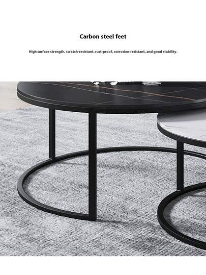 Nesting Coffee Tables, Round Wooden Marble Top, Sturdy Metal Frame, Side Tables Living Room, Bedroom, Balcony Terrace view 5