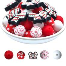 21 piezas/42 piezas Cuentas de silicona en forma de lazo navideño Suministros para hacer manualidades de collares, llaveros, decoración de autos, cadenas para bolsos, cadenas para teléfonos, pulseras y talla grande