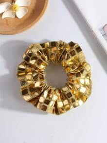 1pc/New Square-Shaped Large Sequin Large Hair Tie, Available In Gold, Black, Pink And Silver. It Combines Fashion Sense And Versatility, Fully Showing A Luxurious And Elegant Temperament. With An Overall Simple, Generous ,Ponytail Holders ,Hair Elastics ,Hair Rubber Bands ,Scrunchies ,Hair Rope