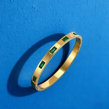 4/1pc Women's Fashion Gold Waist Bracelet, Green Square Diamond, Gold Crescent Moon Bracelet, Gold Egg-Shaped Open Bracelet Inlaid With 18K Gold Zirconia, Luxury Stackable Bracelets, Birthday, New Year, Valentine's Day Gift, Matching Jewelry For Girlfriend, Couple, No Gift Box