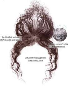 12*5CM Fully Hand-Woven Heart-Shaped Net Invisible Seamless Hair Replacement Piece Water Ripple Curly Hair Middle-Parted Bangs On The Top Of The Head Fluffy To Increase Hair Volume Cover The Hairline Long Curly Bangs Wig Natural Invisible Cover White Hair - Multicolor - View 6