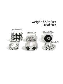 6pcs Fashionable Punk Star Cross Rings, Charming Jewelry For Men, Holiday Gift