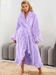 2/1 Damen Ultra Weiche Rüschen Knöchellange Fleece Bademantel Mit Verstärkten Rüschen, Loungewear, Premium Damen Plüsch Weicher Bademantel, Mode Nachtwäsche Bademäntel Mit Taschen, Weich Warm Langer Bademantel, Plüsch Spa Bademäntel Lounge Bademantel, Geeignet Für Badezimmer, Schlafzimmer, Wohnzimmer, Pool - Verschiedenfarbig - Übersicht 4