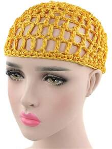 Women Soft Rayon Snood Hat Hair Net Crocheted Hair Net Mix Colorshalloween - 庫法黃色-2件 - 查看 7