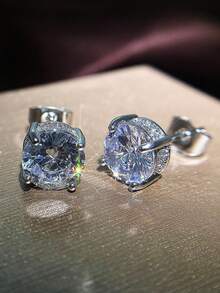 1 par de pendientes de tuerca redondos de circonita elegantes y creativos de estilo minimalista navideño para mujeres, pendientes elegantes y versátiles adecuados para uso diario, fiestas y días festivos