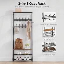 Clothing Racks - 25.2"W 2 Row Hooks Brown - View 4