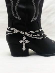 银色哥特式十字剑靴装饰链 - 独特的西部鞋 DIY 装饰，适合女性乡村节日、嬉皮士和牛仔靴配饰