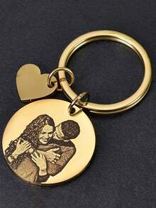 1 件个性化情侣照片圆形心形钥匙扣，不锈钢时尚心形吊坠，定制肖像钥匙扣，独特的父亲节、母亲节、周年纪念日、圣诞节情侣礼物 - 彩色 - 查看 7