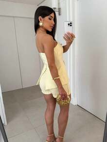 Women's Set Blouse And Shorts Skirt In Tailored Marrant Women's Fashion Elegant Chic Simple Casual Elegant - 黃色 - 查看 2