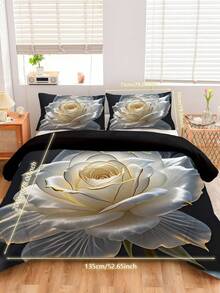 3 件套白色花朵羽绒被套（包括：1 个拉链羽绒被套 + 2 个枕套，不含内衬），涤纶面料，柔软舒适的床上用品套装，适用于卧室、宿舍、度假、露营，可机洗 - 彩色 - 查看 16