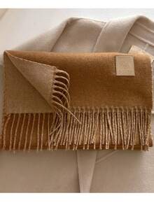 1pc Premium Simple Multi-Color Tassel Wool Blend Scarf, Warm & Versatile For Autumn/Winter, Unisex