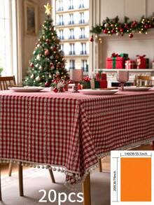 1pc Red Plaid Woven Tablecloth, Vintage American Country Style With Tassel Design, Suitable For Kitchen, Coffee Table, TV Cabinet, Entryway, Versatile For Daily Use, Holidays, Christmas, Home Decor, Family Gatherings, Birthday Parties, Weddings, Banquets - Red - View 18