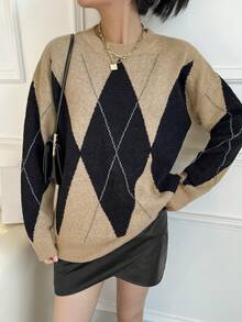 Women's Loose Fit Comfortable Contrast Color Pullover Sweater - Multicolor - View 7
