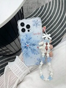 Carcasă de telefon anti-cădere din TPU, minimalistă, pictată cu model fulg de zăpadă, cu margini ondulate, împletite și accesoriu pentru brățară cu mărgele lucrate manual, compatibilă cu iPhone 17Pro/17Air/17/17ProMax 16/11/16Pro/16Plus/16ProMax/16E/15ProMax/13/14/12/XS/XR/7G/8PXR/7/8, pictată pentru iPhone 15ProMax, 13, 14, carcasă moale, P12, anti-cădere X, carcasă moale anti-cădere din TPU pictată 12/14