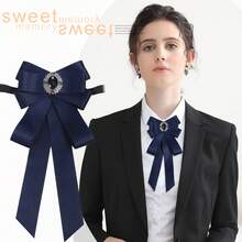 Bow Ties For Women, Adjustable Pre Tied Bow Tie Solid Color Ribbon Bowtie For Ladies Party Daily Cosplay School Uniform Shirt Blouse Costume - 藏蓝色 - 查看 5