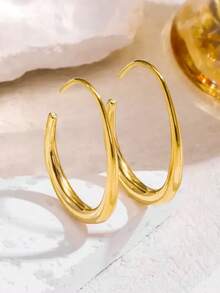 1 par de pendientes aro en forma de C asimétricos y retorcidos de acero inoxidable minimalistas, adecuados para uso diario de moda de mujer u ocasiones de fiesta, se pueden regalar como regalo de vacaciones