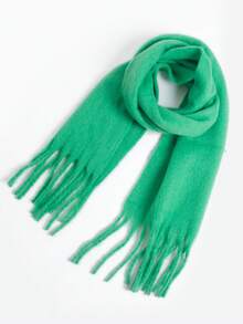 1PC Women's Autumn/Winter Green Solid Color Versatile College Style Elegant Coarse Beard Thick Warm Scarf, Suitable For Cold Proof Shopping And Dressing In Autumn/Winter Season - Green - View 3