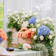 30Pcs Hydrangea Artificial Flowers, Fake Hydrangea Flowers Artificial Silk Flowers Heads With Faux Stems For Home Decor Office Wedding Bouquet Hotel Centerpiece Party - Light Pink - 查看 7