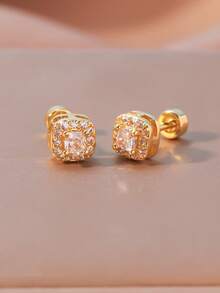 2pcs Screw-In Threaded Earrings, Elegant Bell Piercing Earrings, Copper Earrings, Sparkling Cubic Zirconia Embedded Design, Teardrop, Heart, Square Shapes Available, Matching Daily Outfits, Fashionable Creative Piercing Earrings