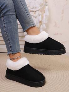 Dép lê nữ thời trang thu/đông, màu trơn, lót lông mềm mại, đế dày ấm áp, thích hợp cho phòng khách, phòng ngủ, văn phòng. - màu đen - Xem 4
