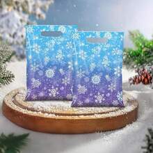 Saliro 30/50PCS Winter Snowflake Party Gift Bags - Snowflake Gift Wrapping Bags With Sturdy Handles, Holiday Celebrations, Christmas Gift Bags, Snowflake Pattern Bags, Sturdy Handle Bags, Party Accessories, Durable Materials, Party Planners, Christmas, Halloween, Anime And Game Merchandise Gift Wrapping Supplies - Baby Blue - View 2