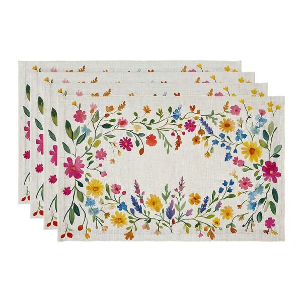 Boho Tischsets 6er-Set, 45x30 cm Abwaschbare Leinen Platzsets, Rustikale Vintage Tischsets, Florale Tischdekoration, Aquarell Blumenmuster