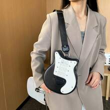 1Pc Y2K Guitar Shaped Bag - Retro Bass Guitar Messenger Bag With Chain Rivet Decor For Music Lovers,Best Valentine Gift For Friends,Best Party Gift - 粉色 - 查看 8
