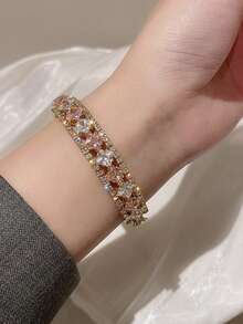 女士不锈钢网球手链可调节 AAA 方晶锆石水晶颈链珠链吊坠项链精美珠宝