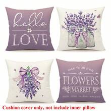 4pcs Flower Pattern Throw Pillow Case Without Filling, Modern Square Pillow Cover For Living Room And Bedroom Sofa Decoration, Perfect Anniversary Gift - Mauve Purple - View 10
