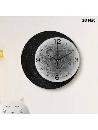2D Flat 1pc Moderne Minimalist Moon Home Creativity Wand Clock, Ultra Quiet Quartz Movement, No Ticking Sound, ation Painting Klok Living Room, Bedroom Office, able Horloge view 9