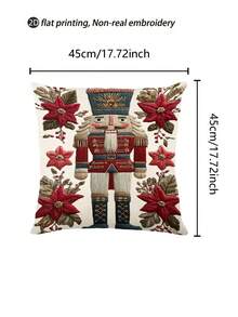 1pc 2D Embroidery-Look Digital Printing Christmas Nutcracker Tabletop Flag, Christmas Decor Linen-Look Table Runner, Christmas Table Runner, 1pc Table Runner, 4pcs Placemats, 1pc Cushion Cover (No Insert), 3 Products Available, Seasonal Home Decor Indoor/Outdoor Party Supplies, Winter Home Decor, Christmas Decoration, Christmas Room Decor, Christmas Party Decoration - Multicolor - View 9