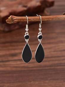 1 Pair Fashionable Blue-Green Ombre Water Drop Pendant Earrings For Women, Versatile Lightweight Dangle Jewelry, Stylish Daily Wear Or Party Accessory, Elegant Statement Earrings, Unique Gift Idea For Girls & Ladies - màu đen - Xem 1