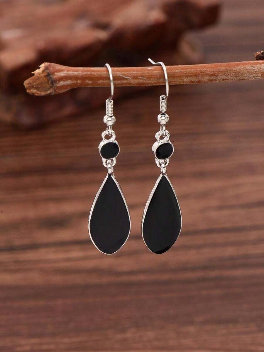 1 Pair Fashionable Blue-Green Ombre Water Drop Pendant Earrings For Women, Versatile Lightweight Dangle Jewelry, Stylish Daily Wear Or Party Accessory, Elegant Statement Earrings, Unique Gift Idea For Girls & Ladies - màu đen - Xem 1