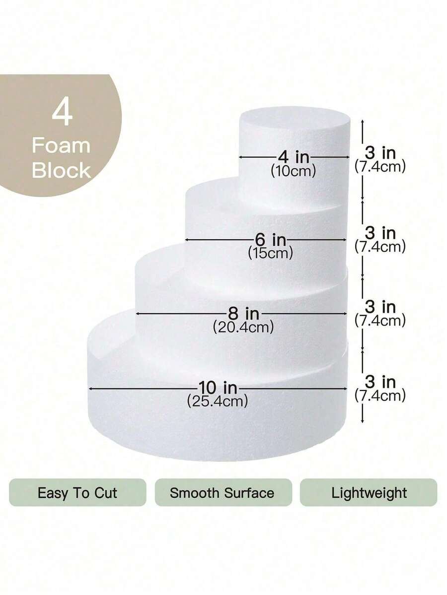 1pc Round White Foam Cake Model, Suitable For Decoration And Making, Baking Display, Wedding Cake Design, Birthday Cake, Christmas Party Cake Or Dried Flower Decor, Valentine's Day, Easter And Other Holiday Party Cake Decoration