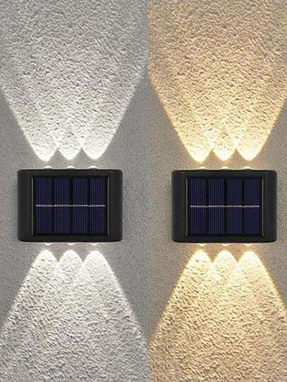 1/2 Pcs 6/8/10 LED Cold/Warm Light Outdoor Solar Wall Lamp, Patio Garden Decor Lighting, Suitable For Halloween, Christmas, Back To School Gifts, Holiday Lighting - Built-In 600mAh Ni-MH Battery - White/Warm Light