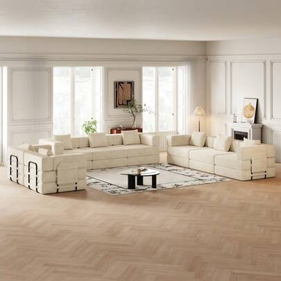 Guangchao 8 Seater Folding Sofa Bed, Corduroy Fabric Sofa With Side Storage Pockets And Cushions, Comfortable Folding Sofa Bed For Living Room, Bedroom And Study, Carpeted Sofa.