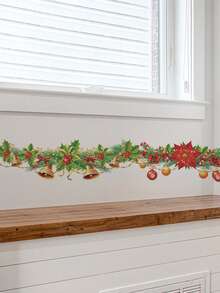 1 pieza, Decoración festiva navideña, Pegatina de pared autoadhesiva de PVC, Estilo moderno, Diseño de guirnalda, hoja, campana y flor para Navidad, Removible y reutilizable, Para el hogar, sala de estar, dormitorio, cocina, estudio, entrada, Acabado semimate, Forma asimétrica, Para decoración de superficies de vidrio, Decoraciones navideñas para el hogar, Decoración de habitaciones, Decoración de paredes, Pegatinas