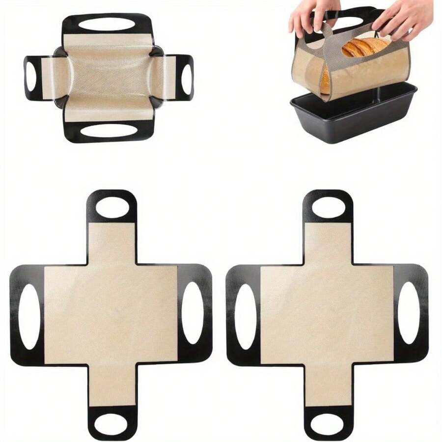 Wiederverwendbare Silikon-Brotbackformen-Einlagen, Brotschlingen und Gärbehälter - Antihaftbeschichtet und leicht zu reinigende Teigübertragungswerkzeuge mit 4 Griffen