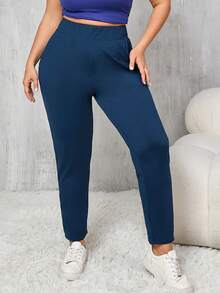 1 Stück Damen Große Größen Lässig Bleistift Hose mit elastischem Bund und seitlichen Taschen, geeignet für Innenaktivitäten, Yoga, hautfreundlich, vielseitig