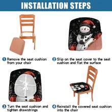 1/4/6/40 pièces Housse de chaise amovible et extensible en fibre de lait avec imprimé bonhomme de neige de Noël, avec chapeau de Père Noël, écharpe, gants, flocons de neige, branches de pin, motifs de boîte-cadeau rouge. Convient pour la salle à manger, la cuisine, le restaurant, l'hôtel. Coussin de siège amovible et doux.