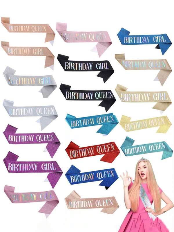 1pc Birthday Sash Ribbon Birthday Queen Double Cloth Material Shining Birthday Headbands Birthday Sash With Pin Happy Birthday Sash Ribbon For Birthday Party Hot Print Magic Font